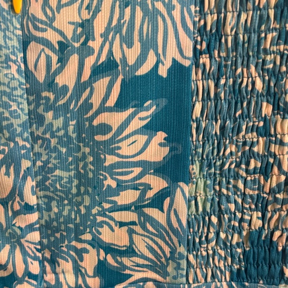 Lilly Pulitzer Lion In Sun Ariel  Blue White Floral Mini Dress  with Yellow Trim - Picture 6 of 8